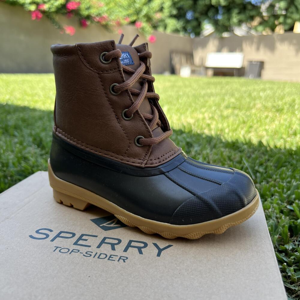 Sperry Top-Sider Boots Boys Size 11 Tan Brown Black Port Boot Duck Rain Snow